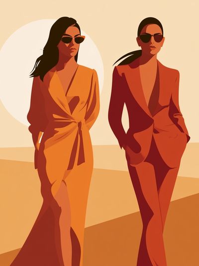 Sunlit Fashion Duo Illustration Poster.