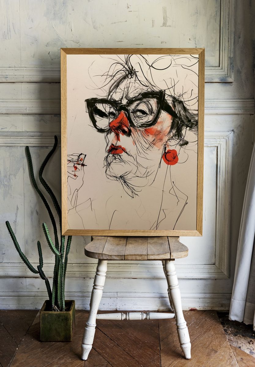 Woman with Glasses Illustration Poster. — room view 1
