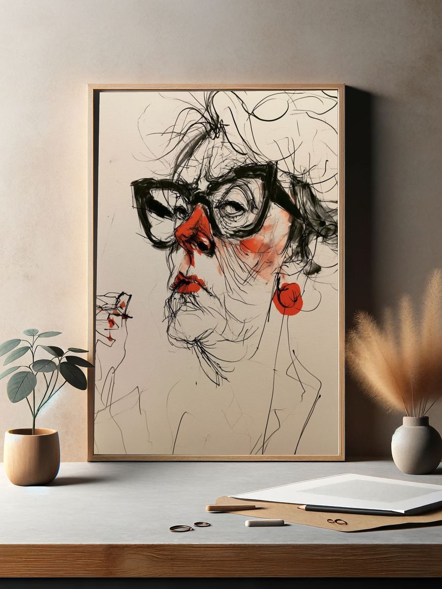 Woman with Glasses Illustration Poster. — room view 2