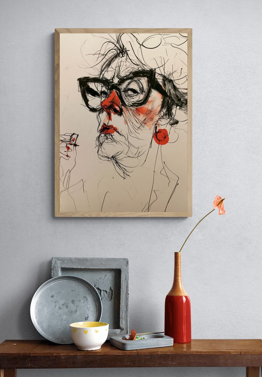 Woman with Glasses Illustration Poster. — room view 3