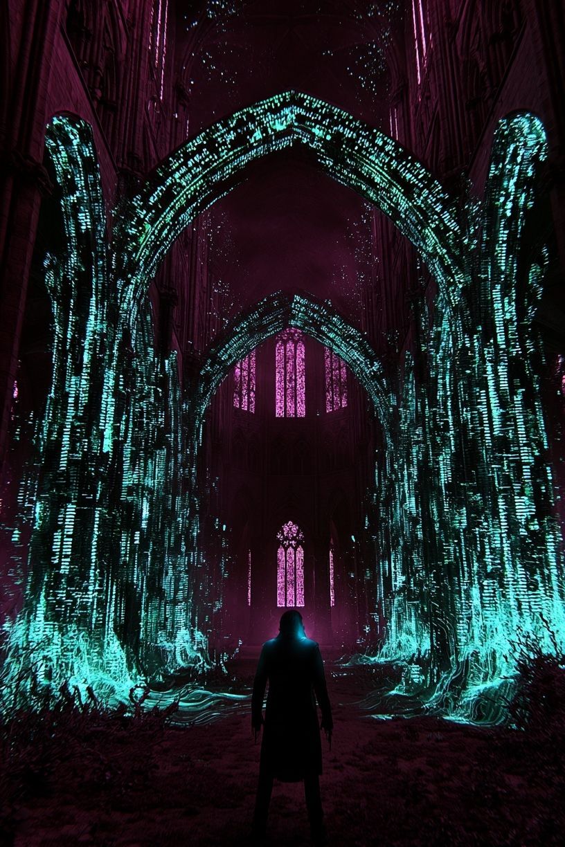 Neon Cathedral Portal Print. poster — illustration art