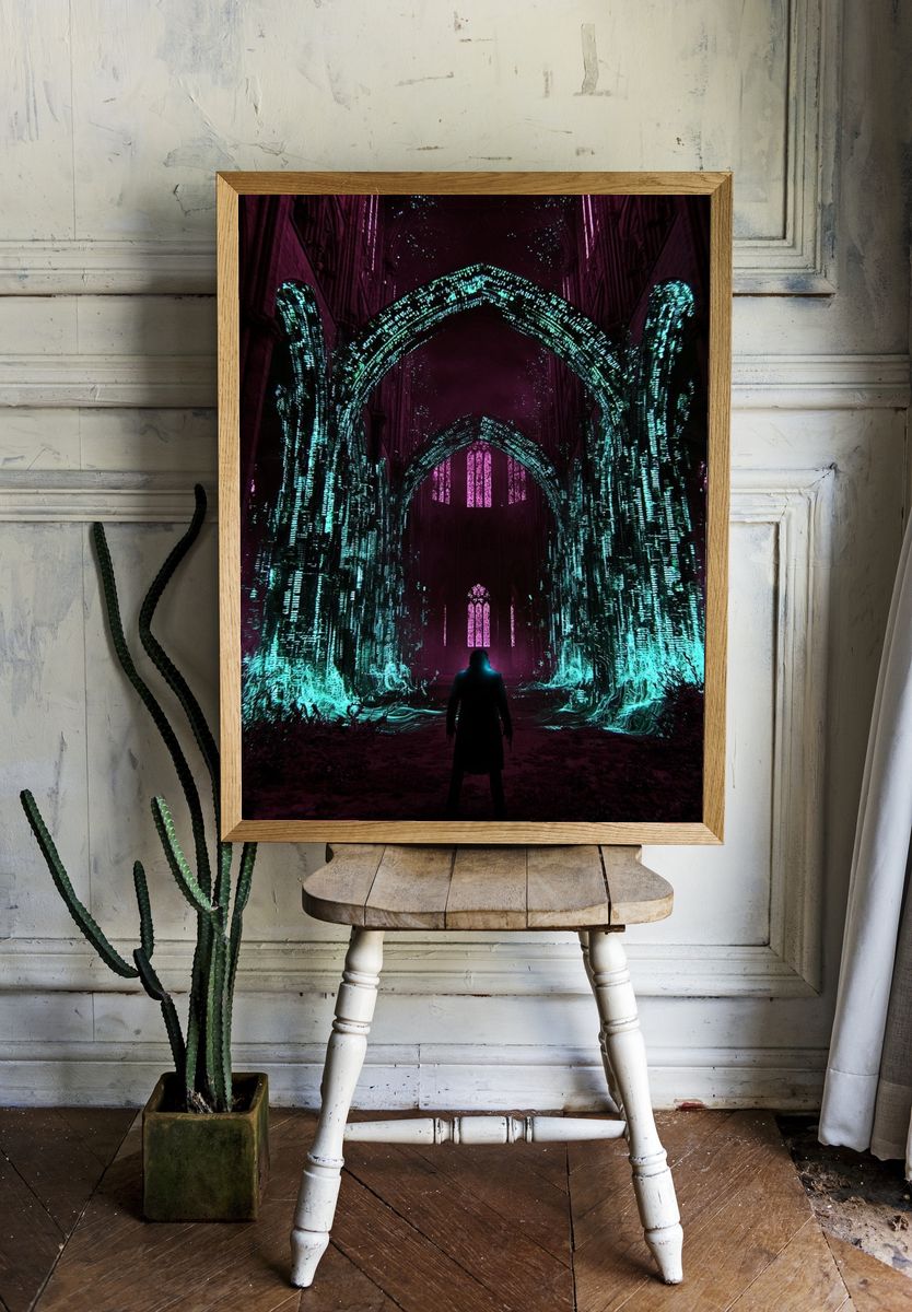 Neon Cathedral Portal Print. — room view 1