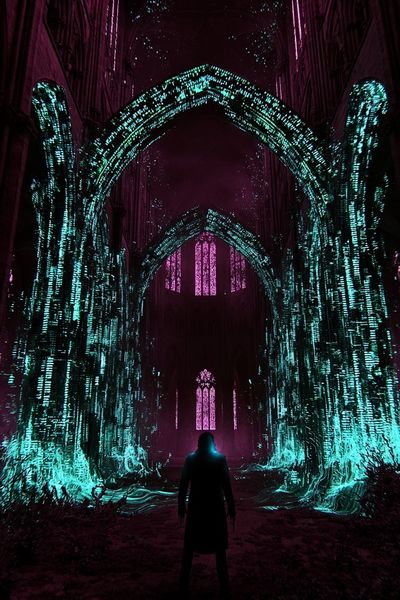 Neon Cathedral Portal Print. poster print
