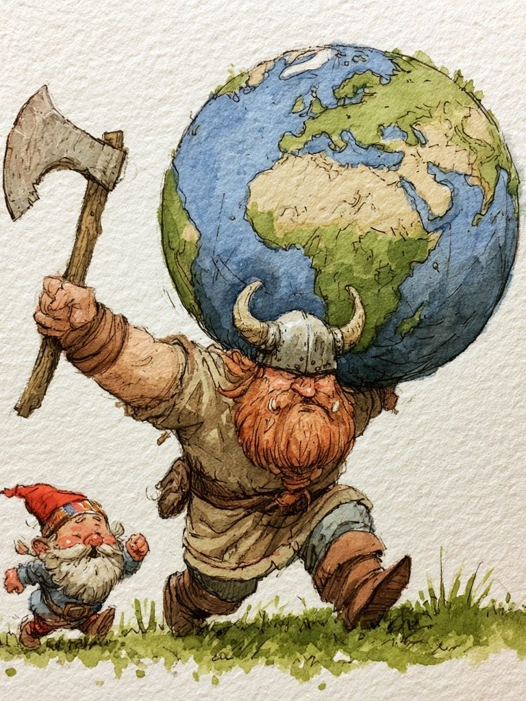Viking Earth Carrying Gnome Illustration Poster. poster — illustration art