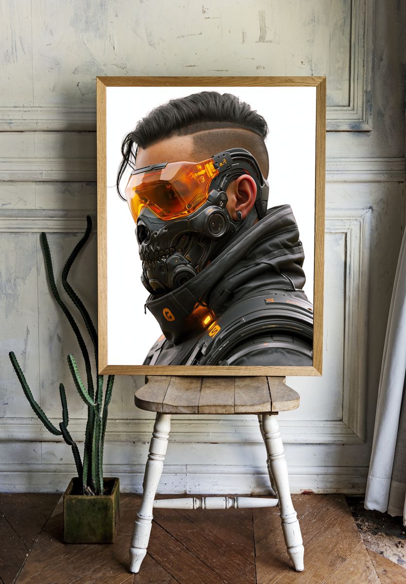 Cyberpunk Mask Portrait Poster. room preview