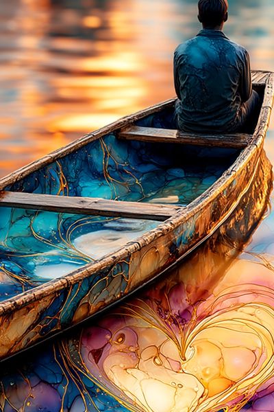 Dreamy Boat Reflection Illustration Poster.