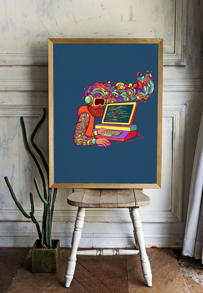 Psychedelic Coder Illustration Poster. — room view 1