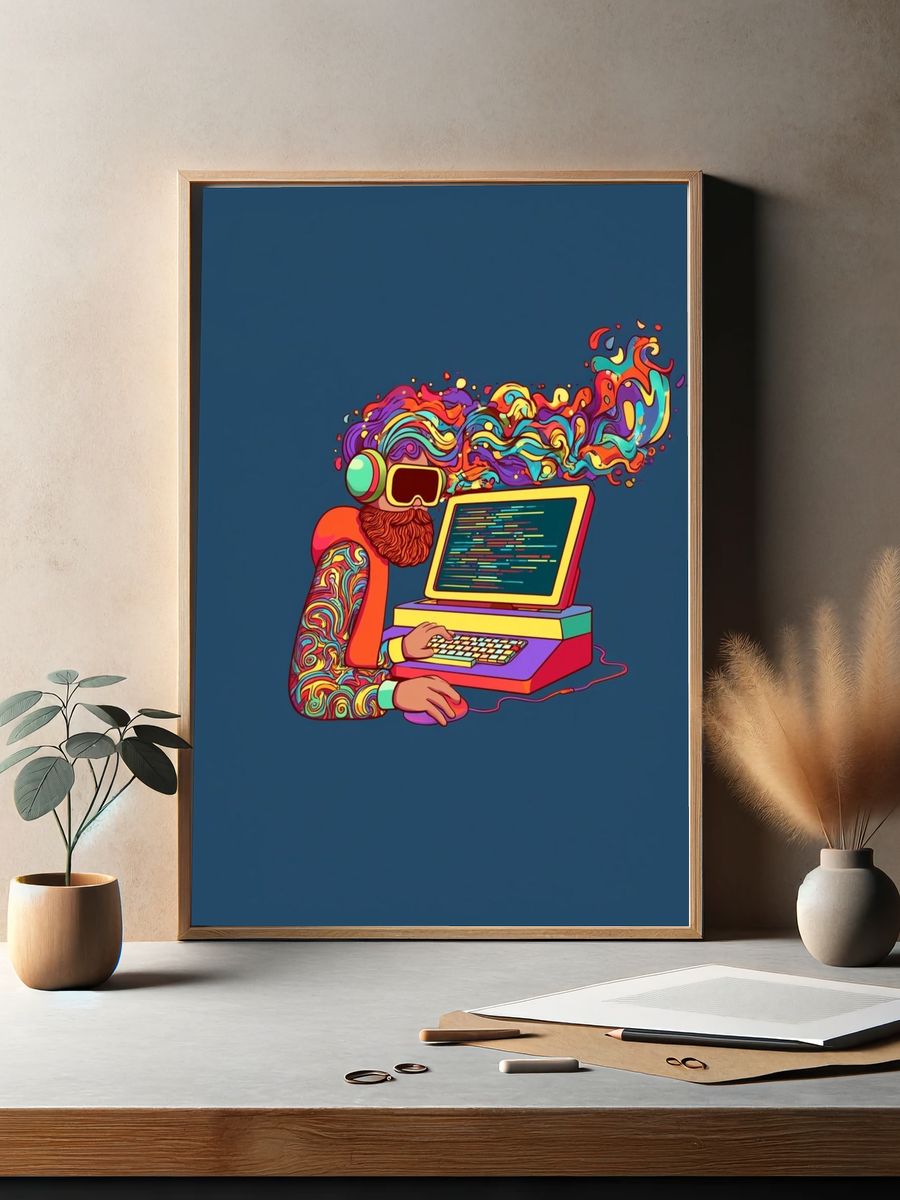 Psychedelic Coder Illustration Poster. — room view 2