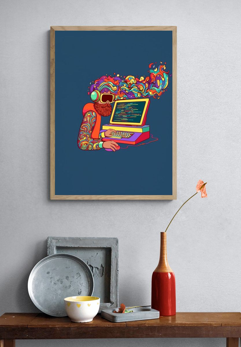 Psychedelic Coder Illustration Poster. — room view 3