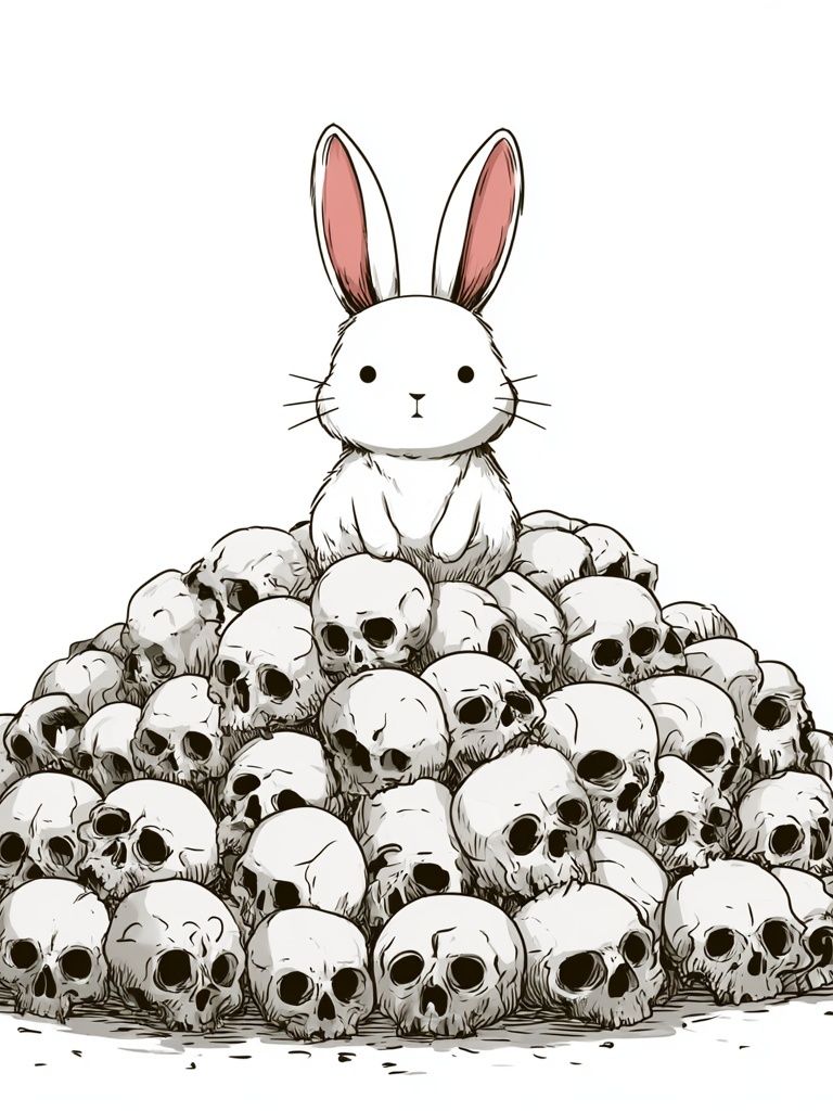 Bunny Skull Pile Illustration Poster. poster detail
