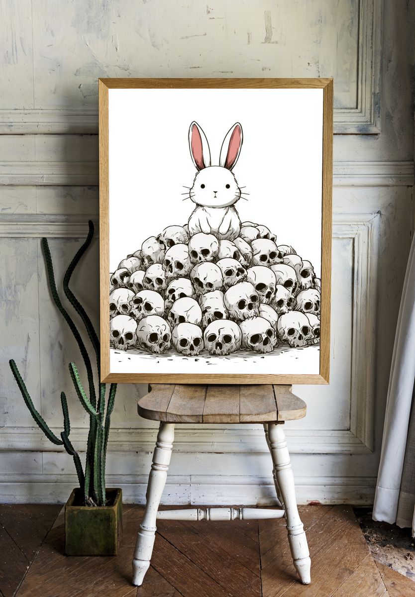Bunny Skull Pile Illustration Poster. room preview