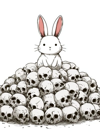 Bunny Skull Pile Illustration Poster. poster