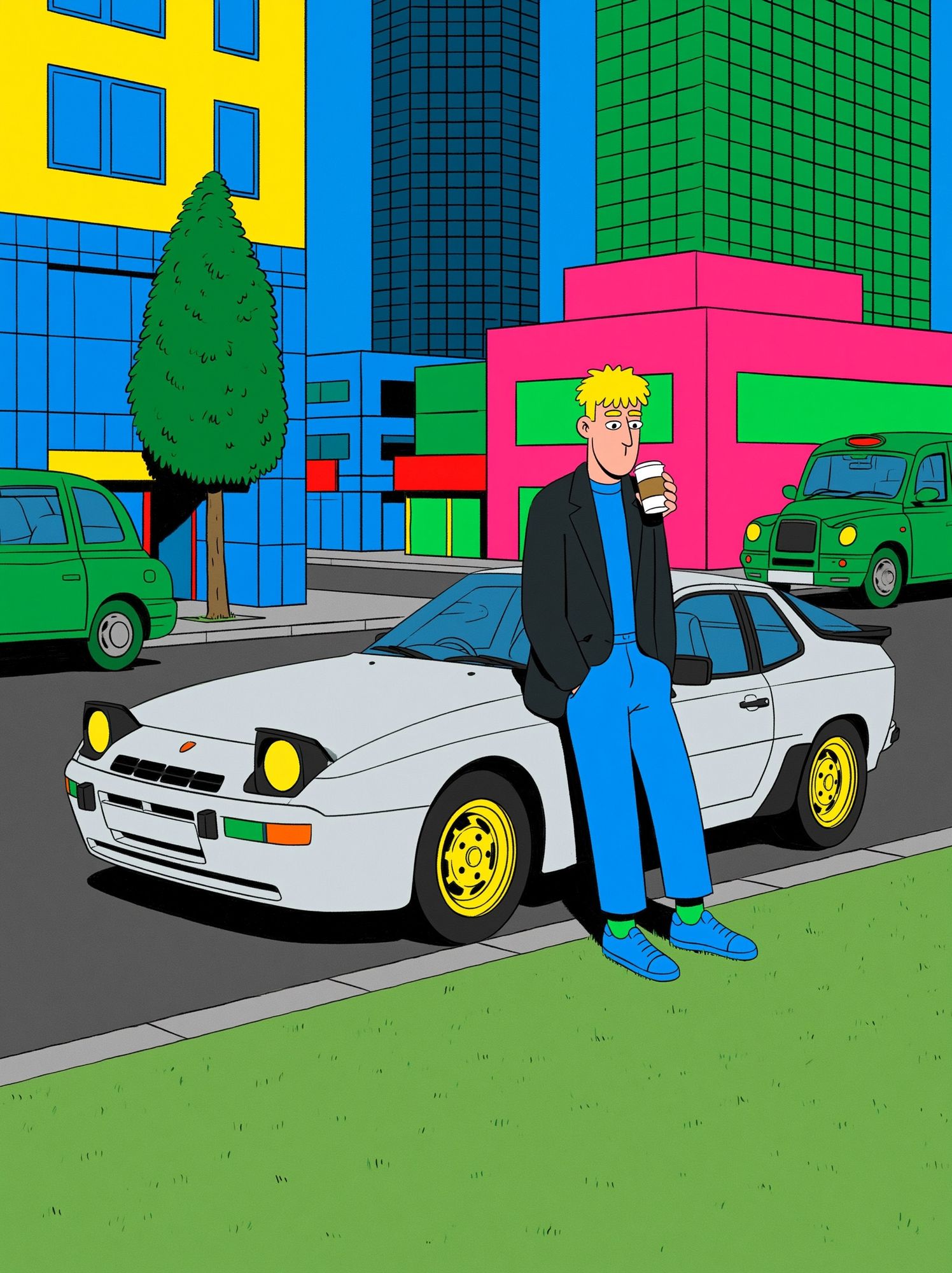 Neon City Street Illustration Poster. poster detail