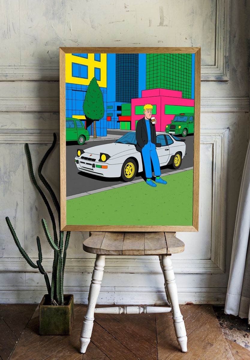 Neon City Street Illustration Poster. room preview