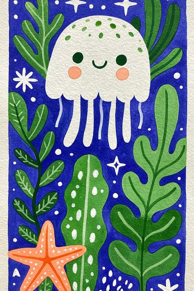 Cute Jellyfish Botanical Print. poster