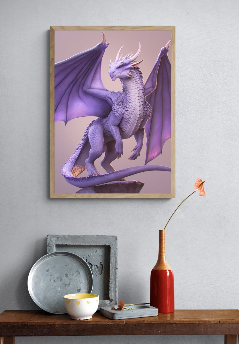 Lavender Dragon Digital Art Poster. — room view 3