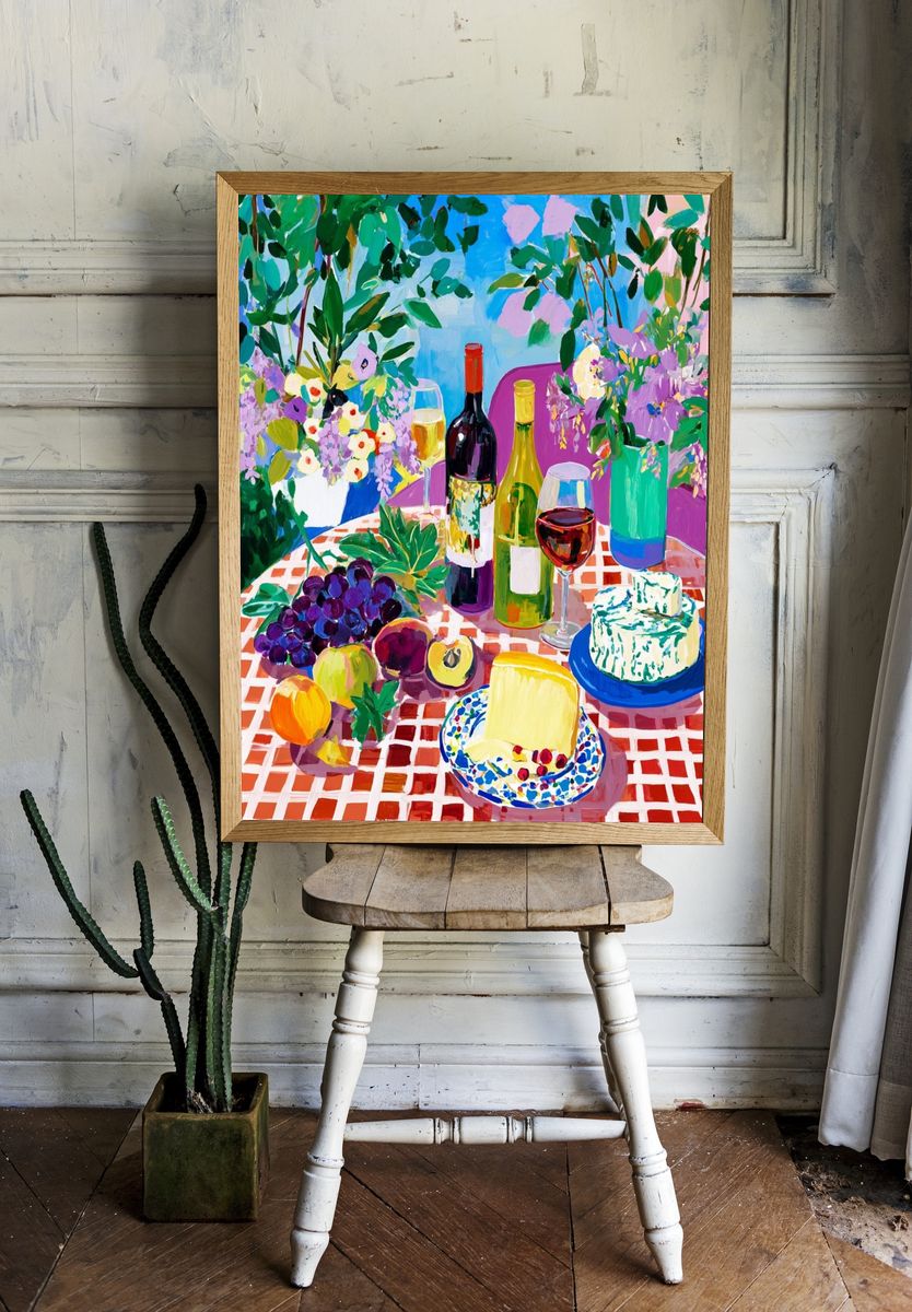 Sunlit Wine Still Life — Illustration Print. room preview