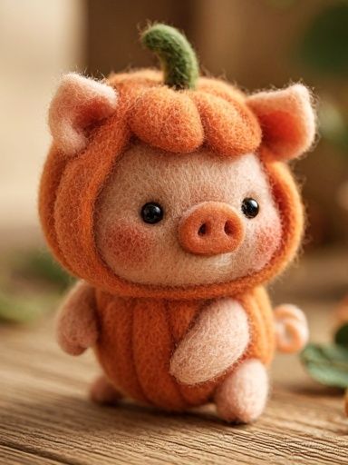 Felt Pumpkin Pig Illustration Poster. poster detail