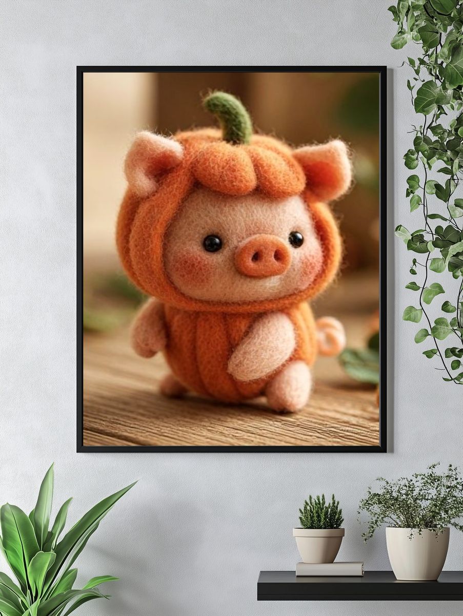 Felt Pumpkin Pig Illustration Poster. — room view 4