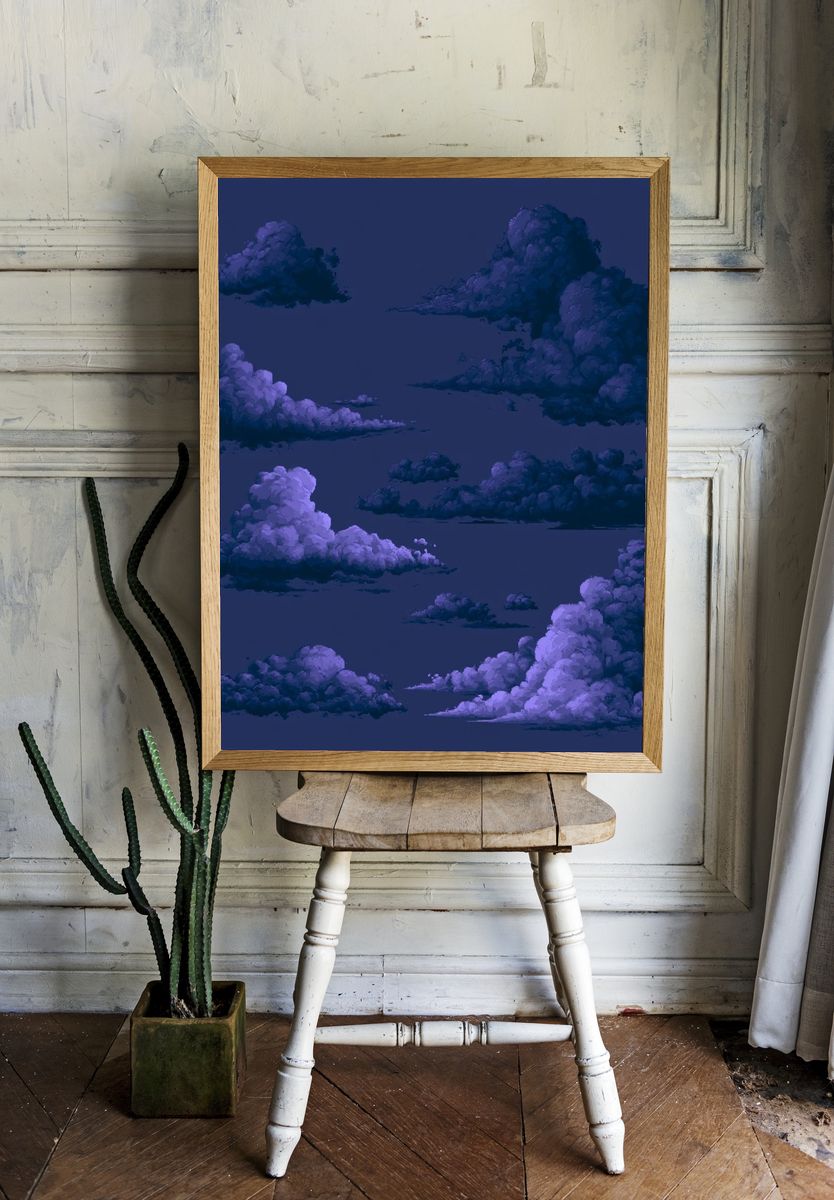 Purple Cloudscape Illustration Poster. — room view 1