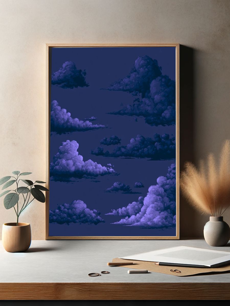 Purple Cloudscape Illustration Poster. — room view 2