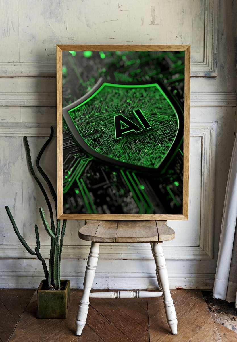 AI Circuit Shield Poster. — room view 1