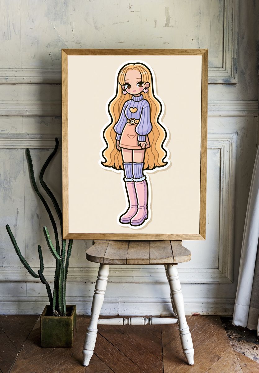 Pastel Kawaii Girl Illustration Poster. — room view 1
