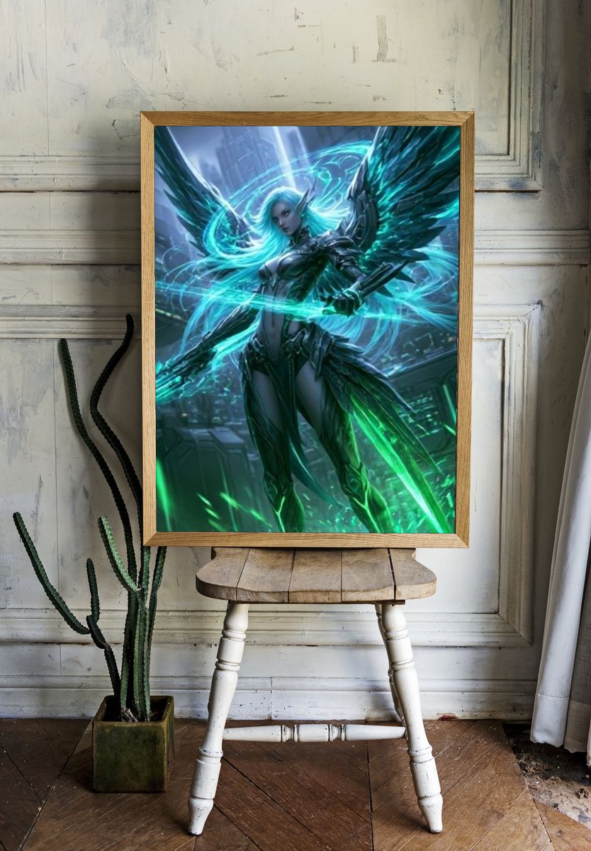 Cyber Angel Digital Art Poster. room preview