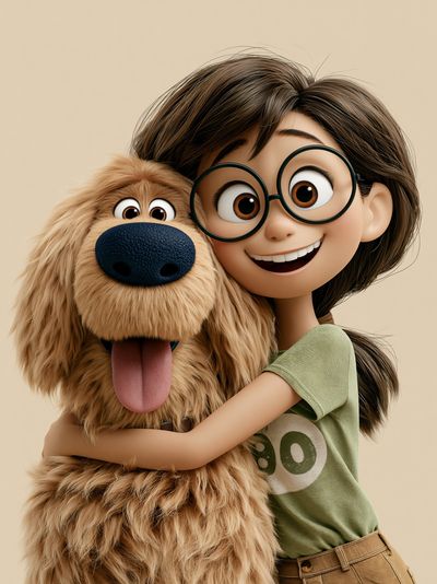 Girl and Dog Hug Illustration Poster. poster
