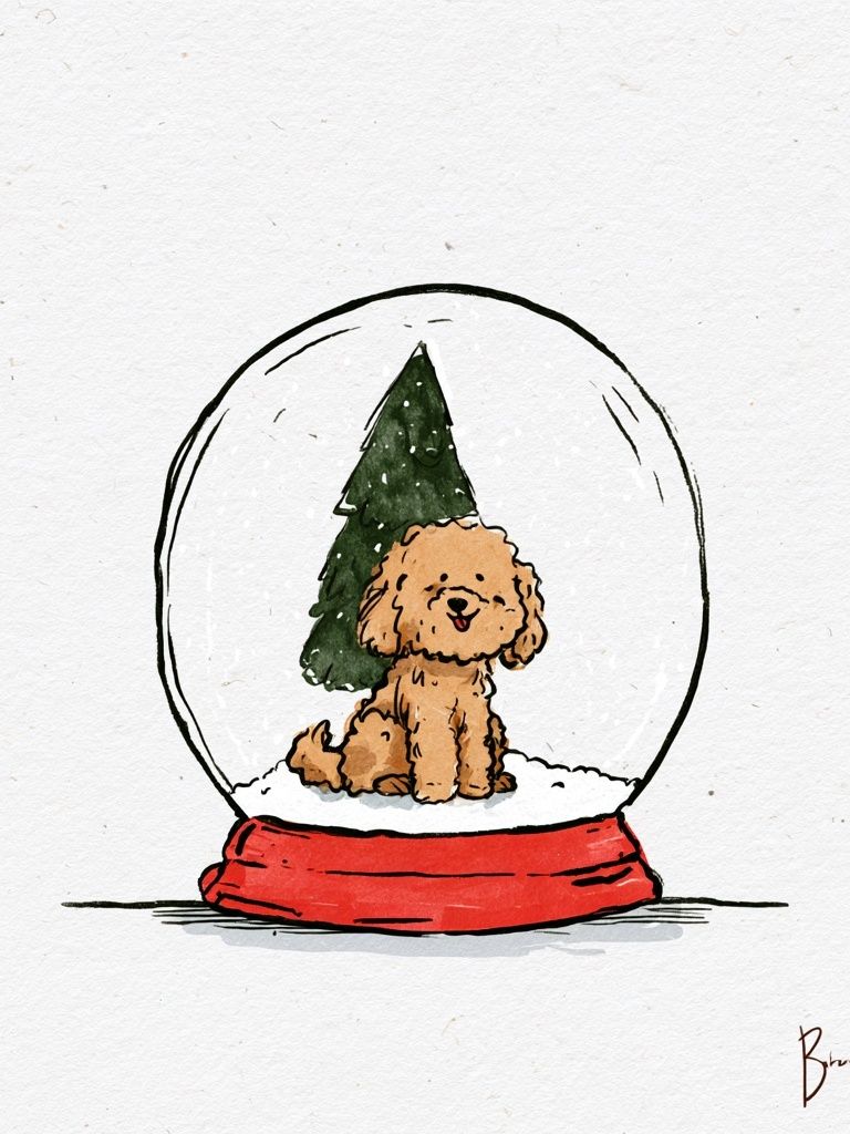 Puppy Snow Globe Illustration Poster. poster detail