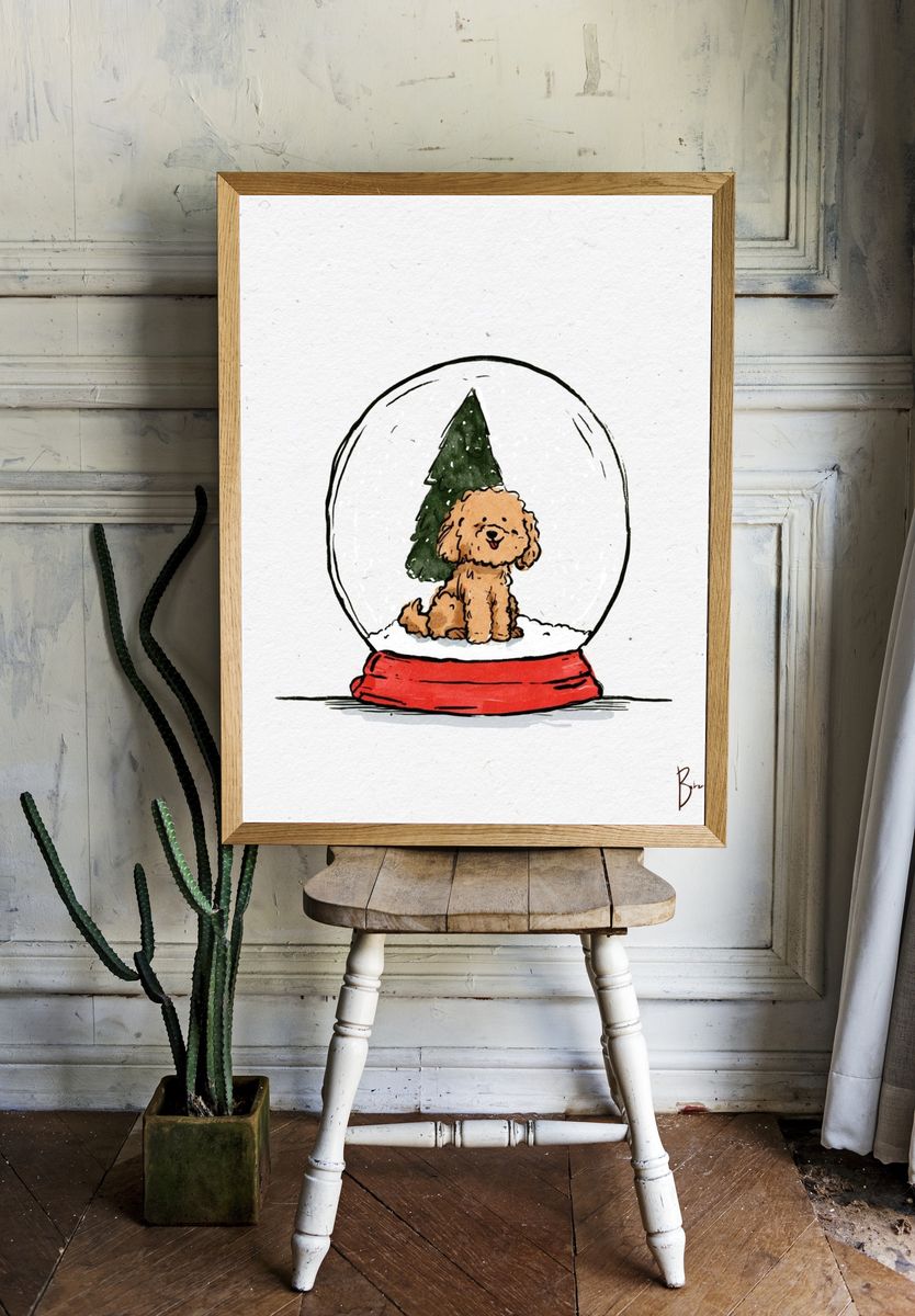 Puppy Snow Globe Illustration Poster. — room view 1