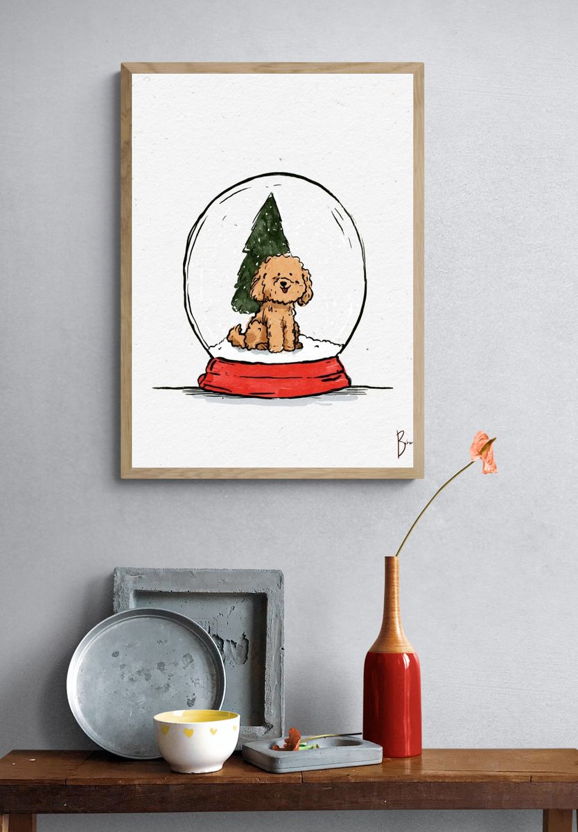 Puppy Snow Globe Illustration Poster. — room view 3