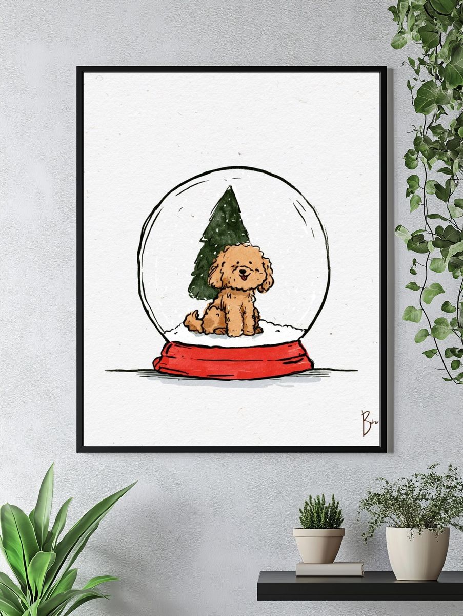 Puppy Snow Globe Illustration Poster. — room view 4