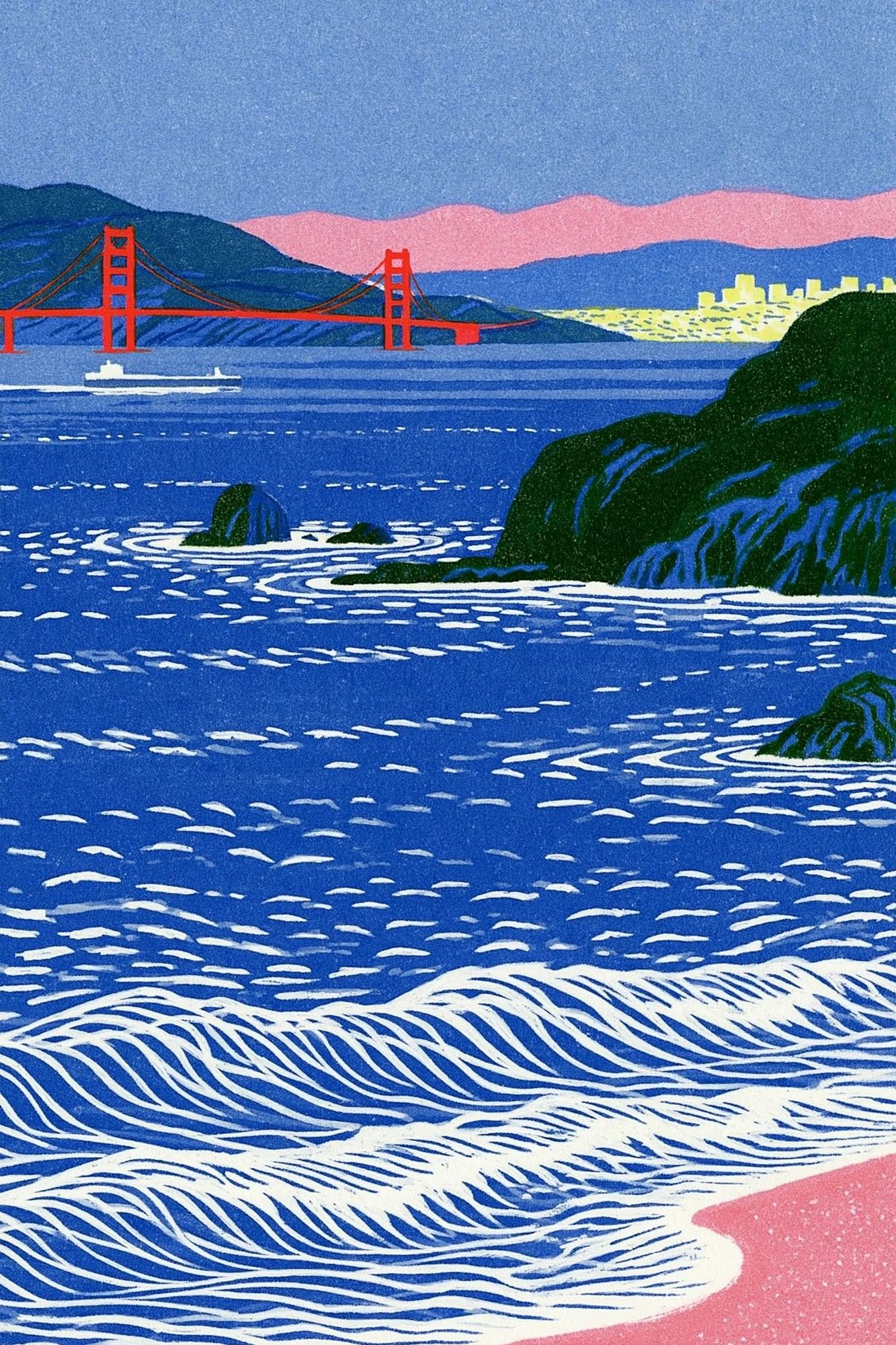 Golden Gate Coastline Illustration Poster. poster detail