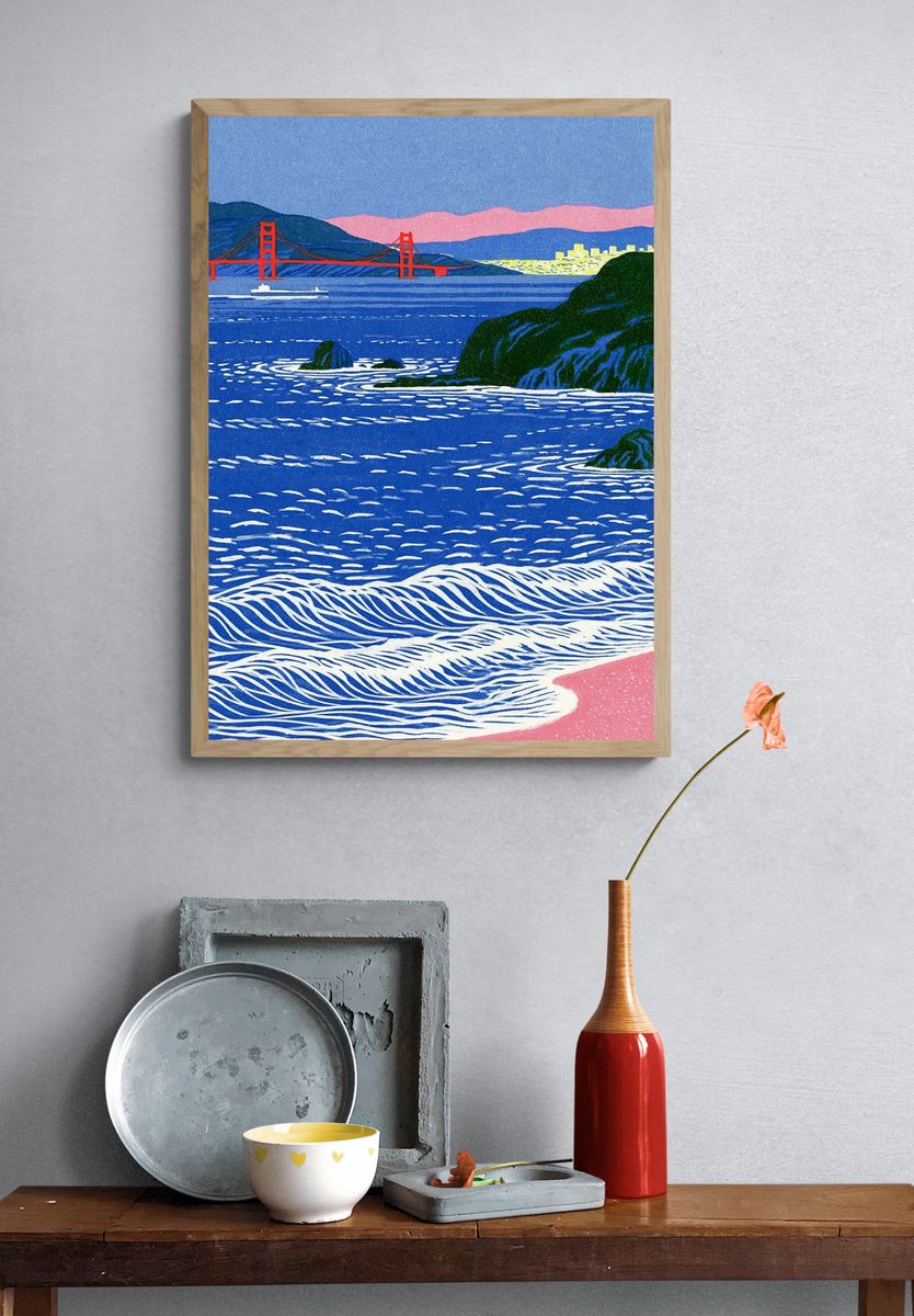 Golden Gate Coastline Illustration Poster. — room view 3