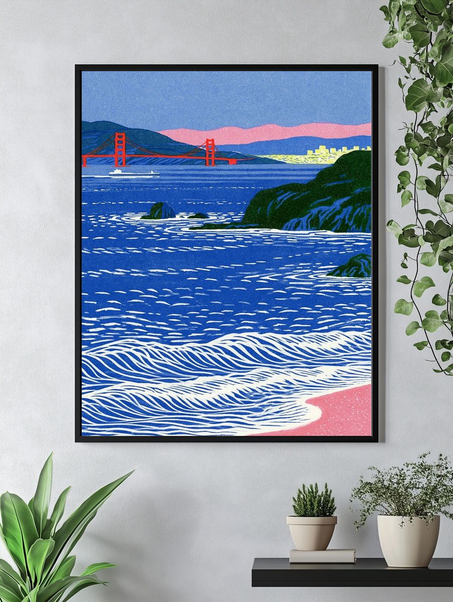 Golden Gate Coastline Illustration Poster. — room view 4