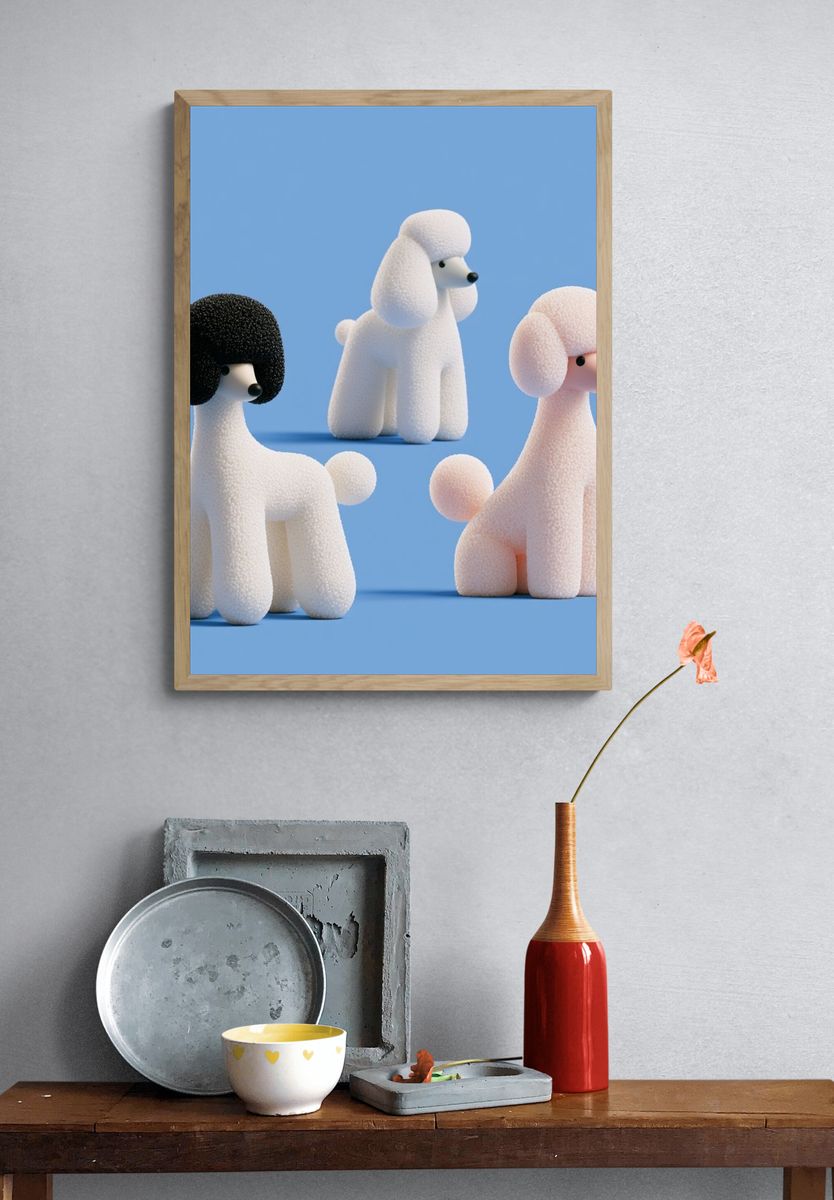 Poodle Trio Illustration Poster. — room view 3