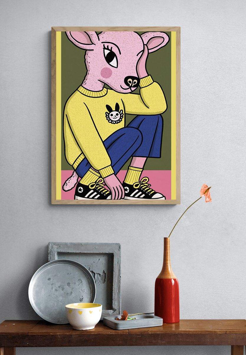 Cute Deer Character Illustration Poster. — room view 3
