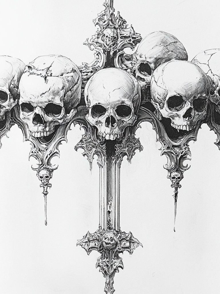 Gothic Skull Cluster Illustration Poster. poster detail