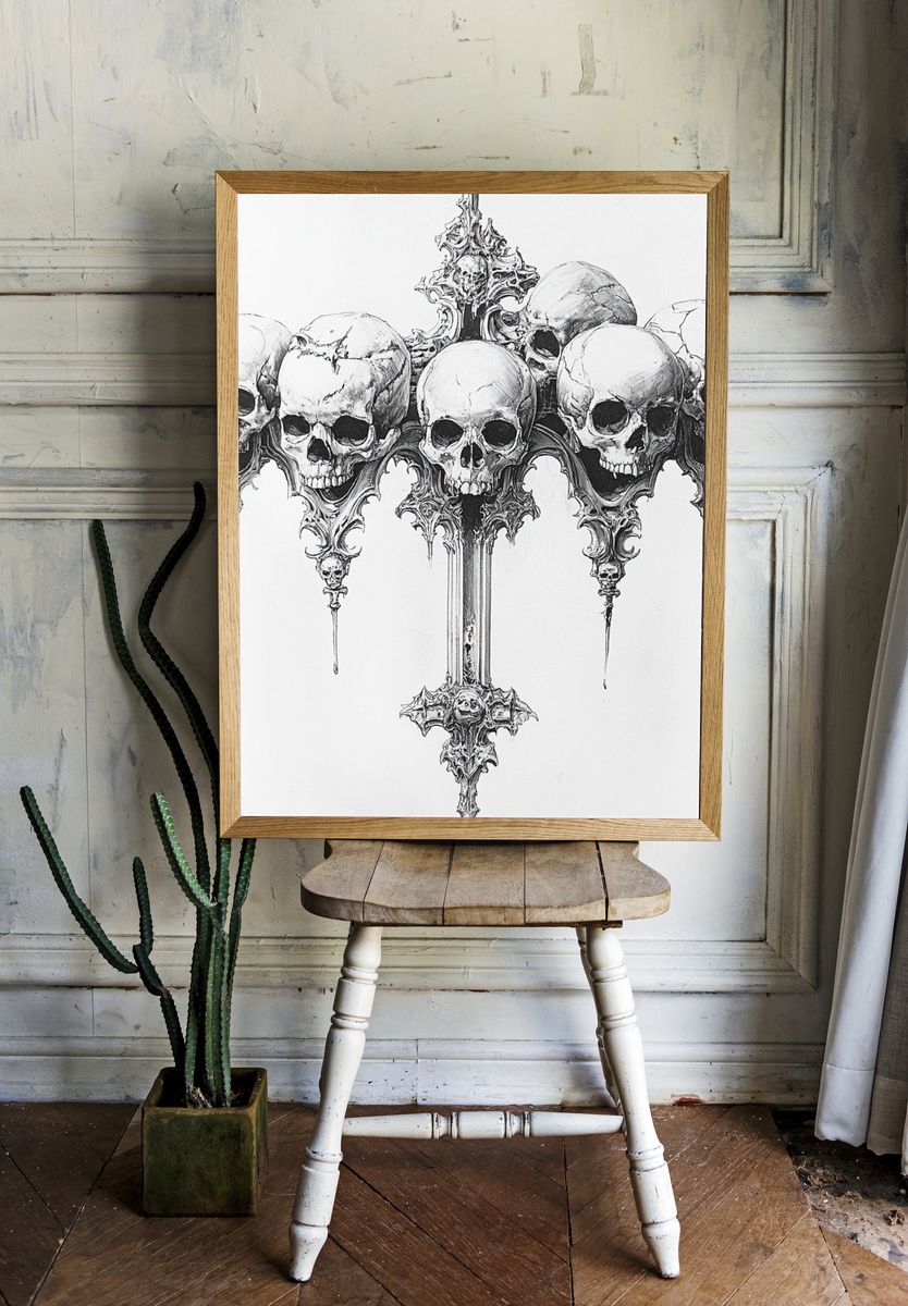 Gothic Skull Cluster Illustration Poster. room preview
