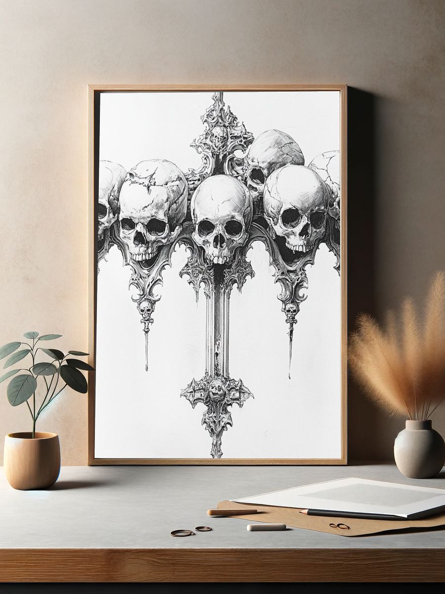 Gothic Skull Cluster Illustration Poster. — room view 2