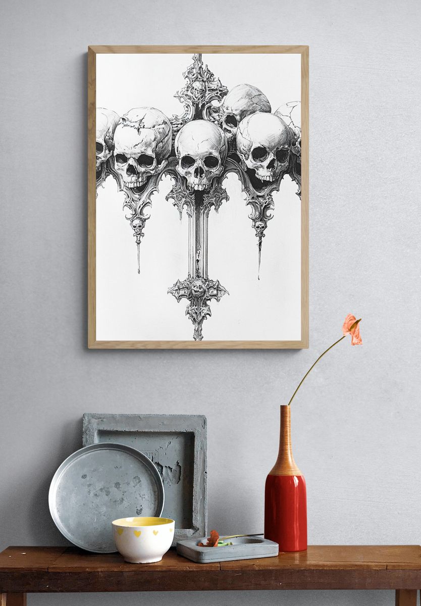 Gothic Skull Cluster Illustration Poster. — room view 3