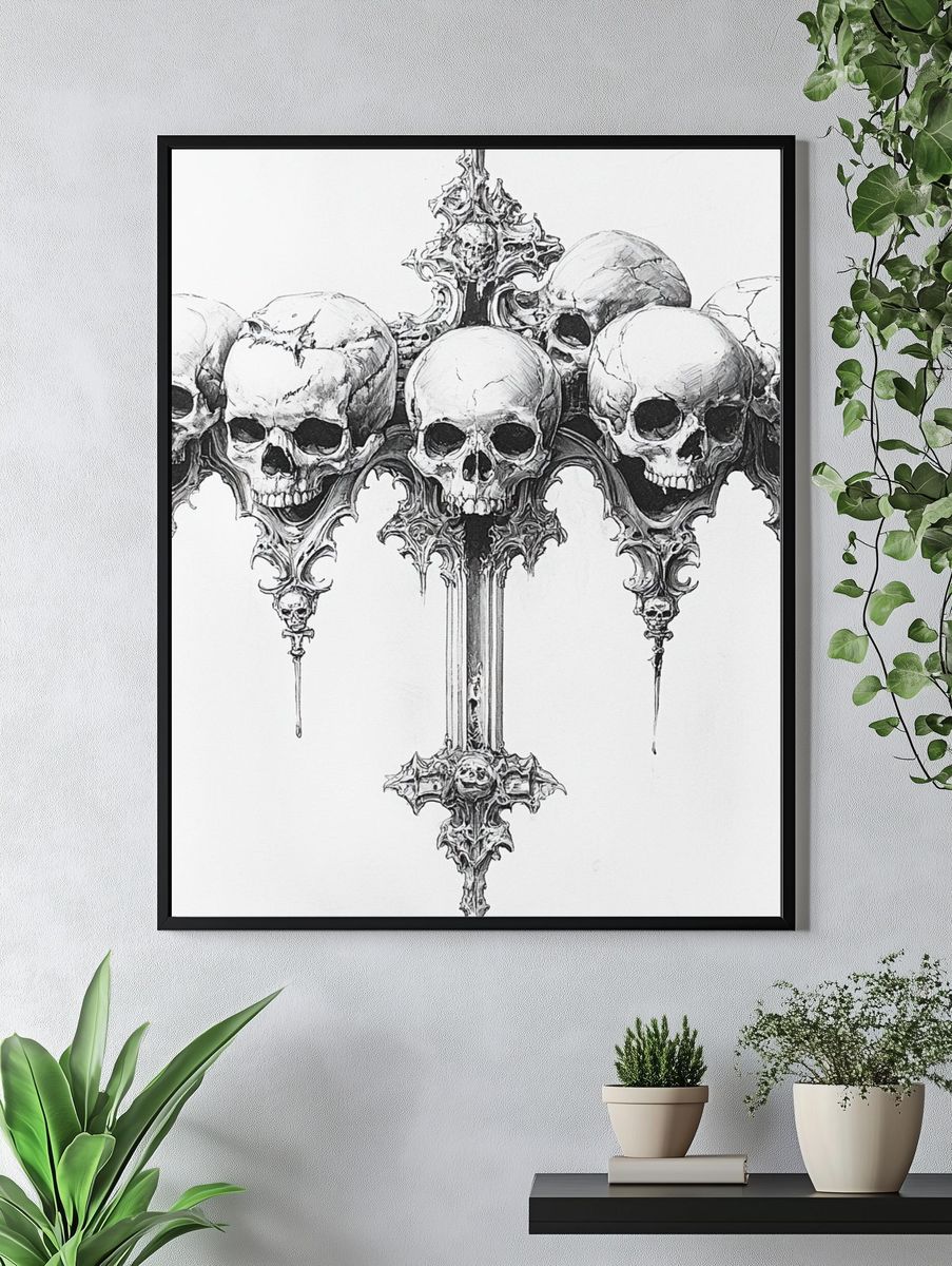 Gothic Skull Cluster Illustration Poster. — room view 4