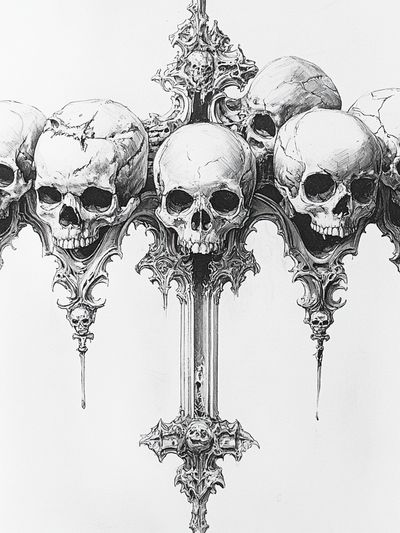 Gothic Skull Cluster Illustration Poster.