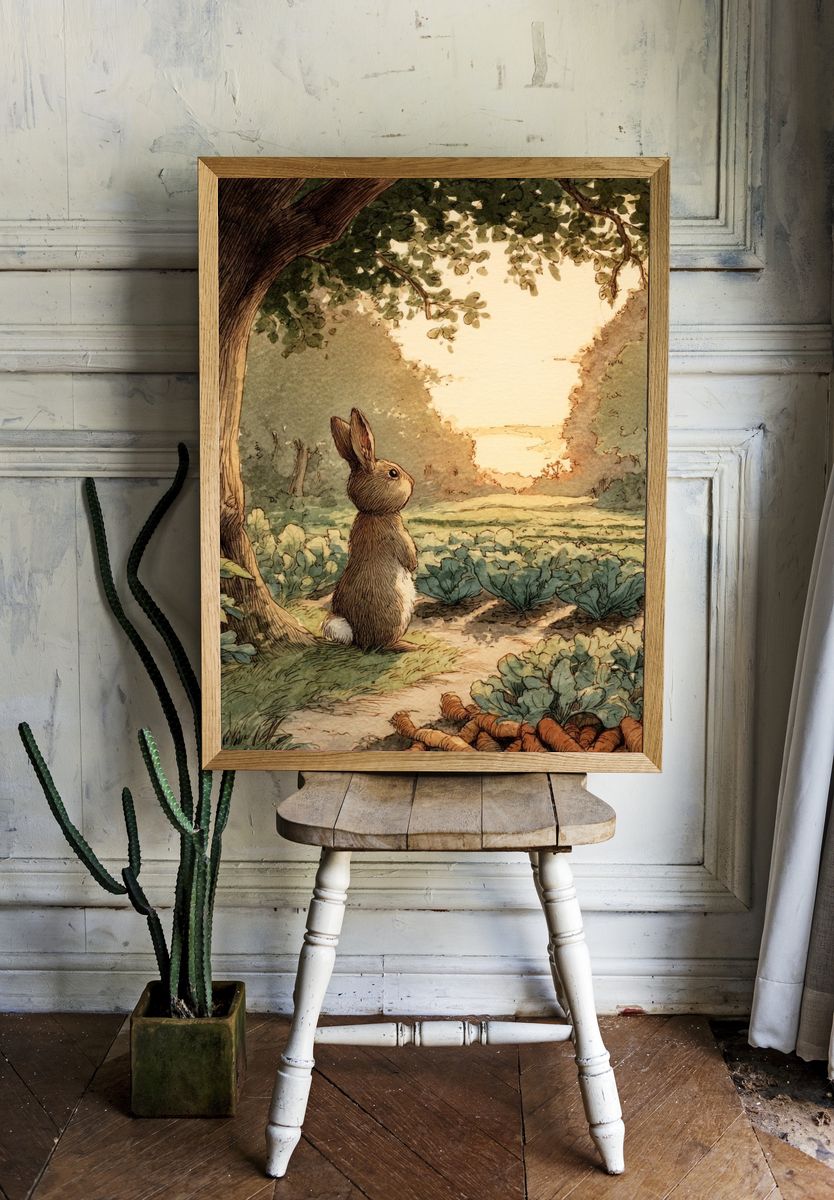Rabbit in Garden Watercolor Print room preview