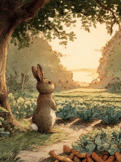 Rabbit in Garden Watercolor Print. poster