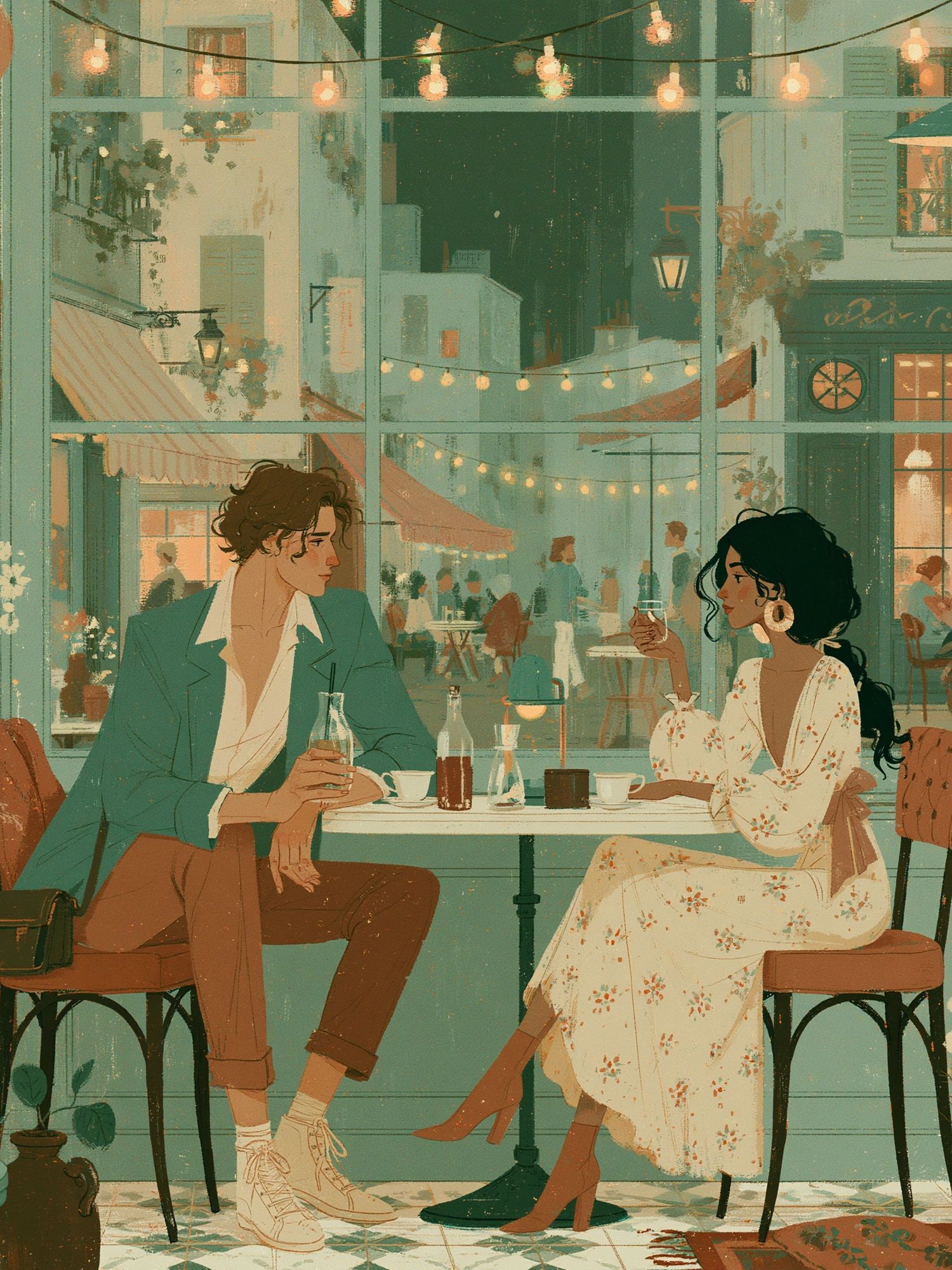 Romantic Café Date Illustration Poster. poster detail
