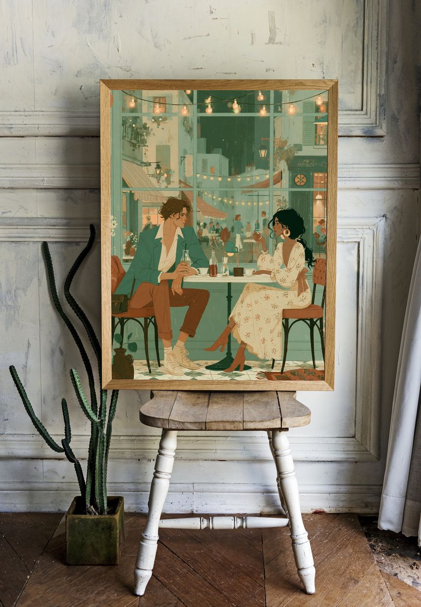 Romantic Café Date Illustration Poster. — room view 1