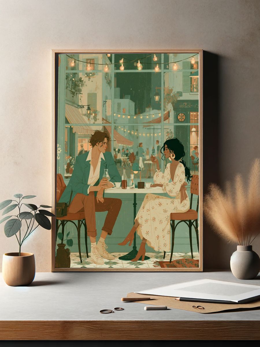 Romantic Café Date Illustration Poster. — room view 2