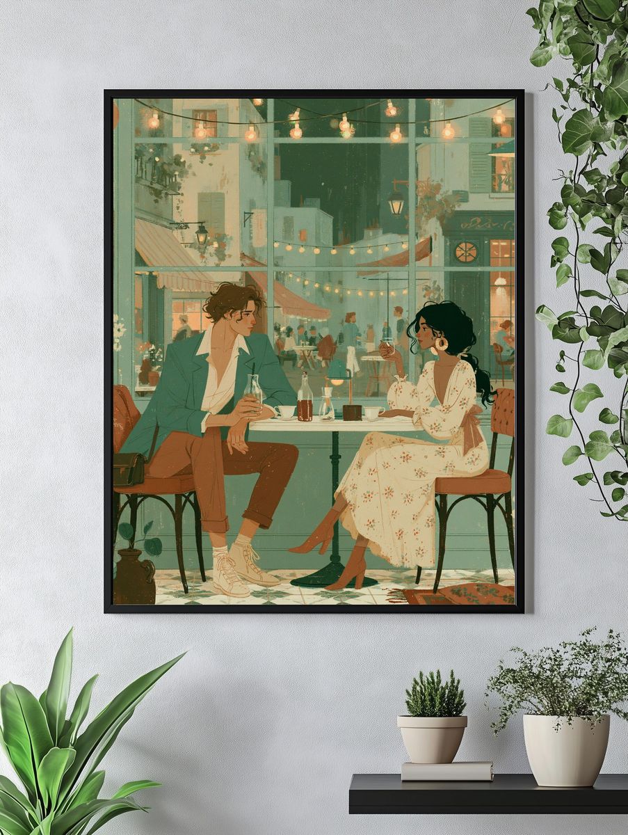 Romantic Café Date Illustration Poster. — room view 4